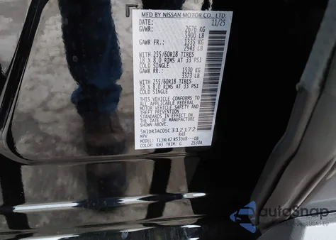 2025 Nissan Pathfinder S 4Wd z USA, uszkodzony, nr VIN 5N1DR3AC0SC312172